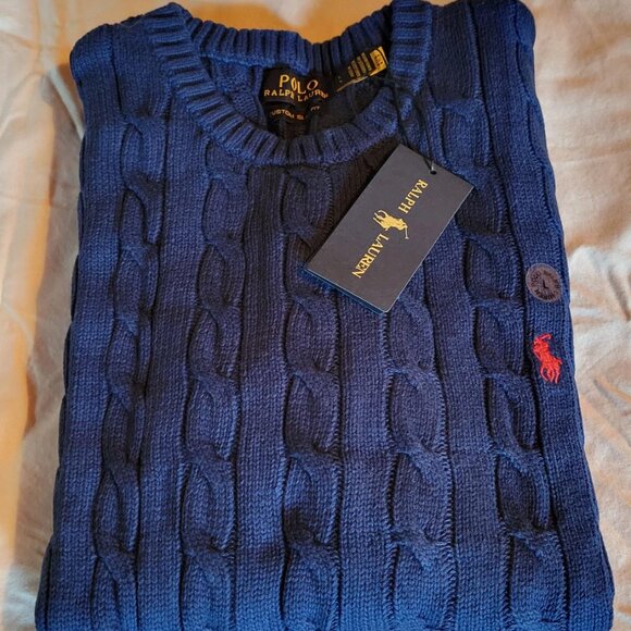 Polo by Ralph Lauren Men's Classic Blue Crewneck Sweater - Picture 2 of 16